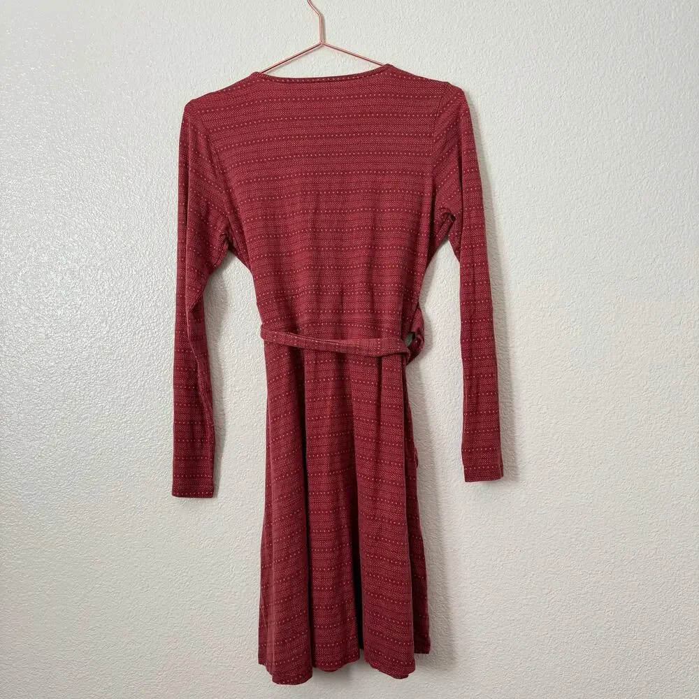 Toad & Co Cue Wrap Dress Long Sleeve Red Striped Print Side Pockets